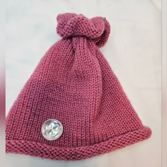 Hand Crafted Mauve Pink Hand knit Beanie Unisex Handmade crochet cap floral top - Picture 11 of 17